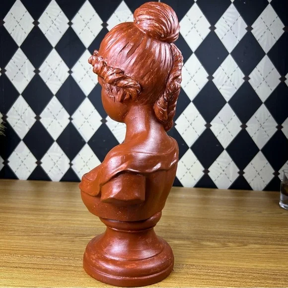 Tall Neoclassical Lady Bust 15" Sculpture Chalk-ware Vintage Luxury Décor - Picture 9 of 15